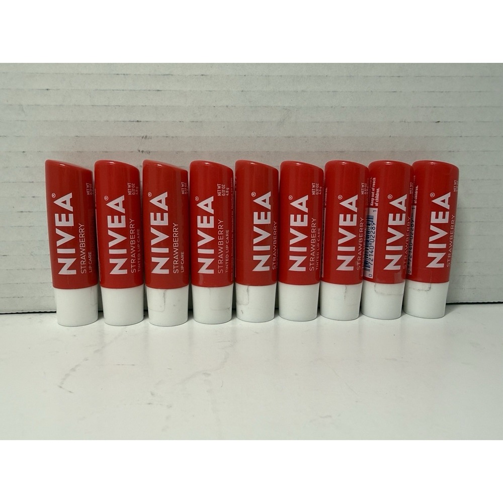 Lot Of (9) Nivea All Day Nourishing Moisture Strawberry Tinted Lip Care 0.17 Oz